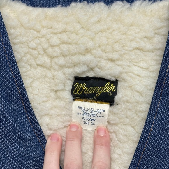 Vintage 70s Wrangler Sherpa Lined Denim Vest Mens XL Blue Jean‎ Puffer Style - Picture 2 of 7